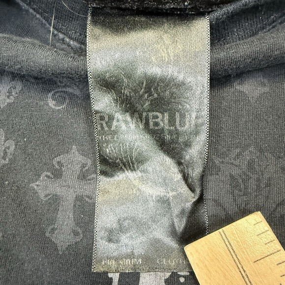 Raw Blue T Shirt Mens XL Black Y2K Lion Royalty Reigns Grunge Skull Wings - Picture 4 of 8